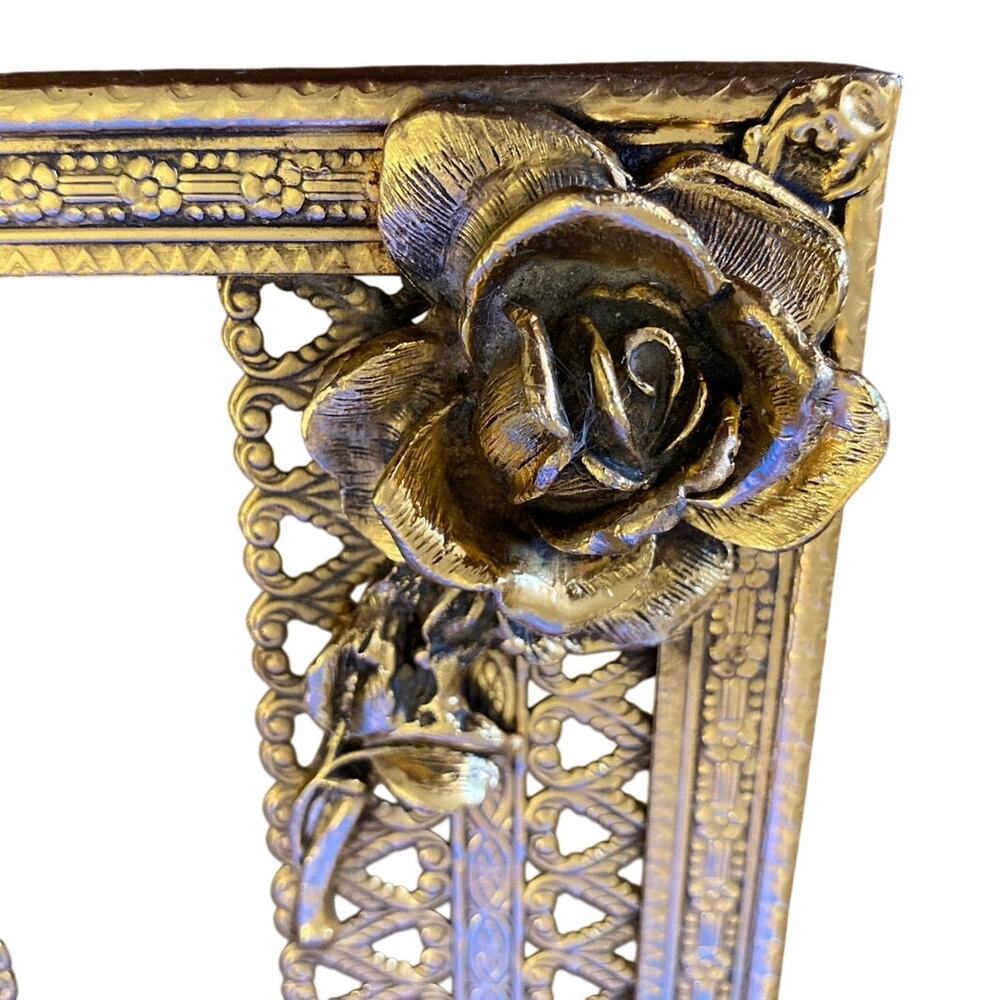 Vintage Gold Tone Roses Tissue Box Metal Hollywood Regency MCM Floral Bohemian
